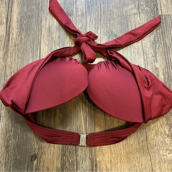 H&M Swim Dark Red Halter Bandeau Push Up Bikini Bra Top Padded Cups Size 34 A - Picture 11 of 12